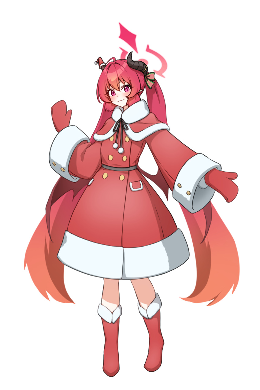 1girl, absurdres, ahoge, alternate_costume, blue_archive, blunt_tresses, boots, capelet