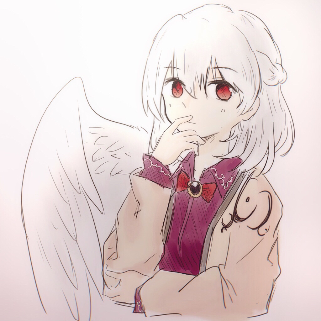 1girl, angel_wings, bow, bowtie, braid, brooch, chinese_commentary, commentary_request