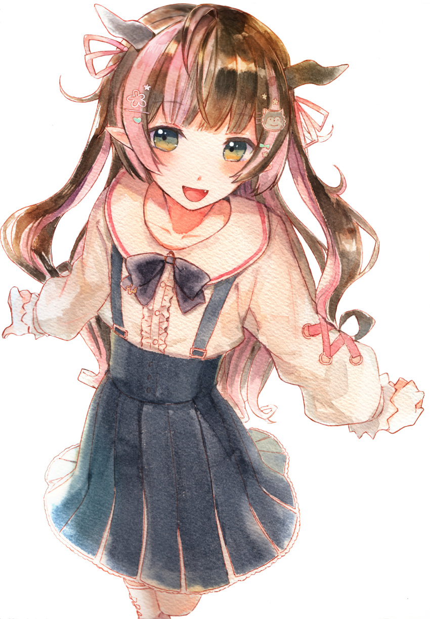 1girl, black_bow, black_bowtie, black_hair, blush, bow, bowtie, buttons