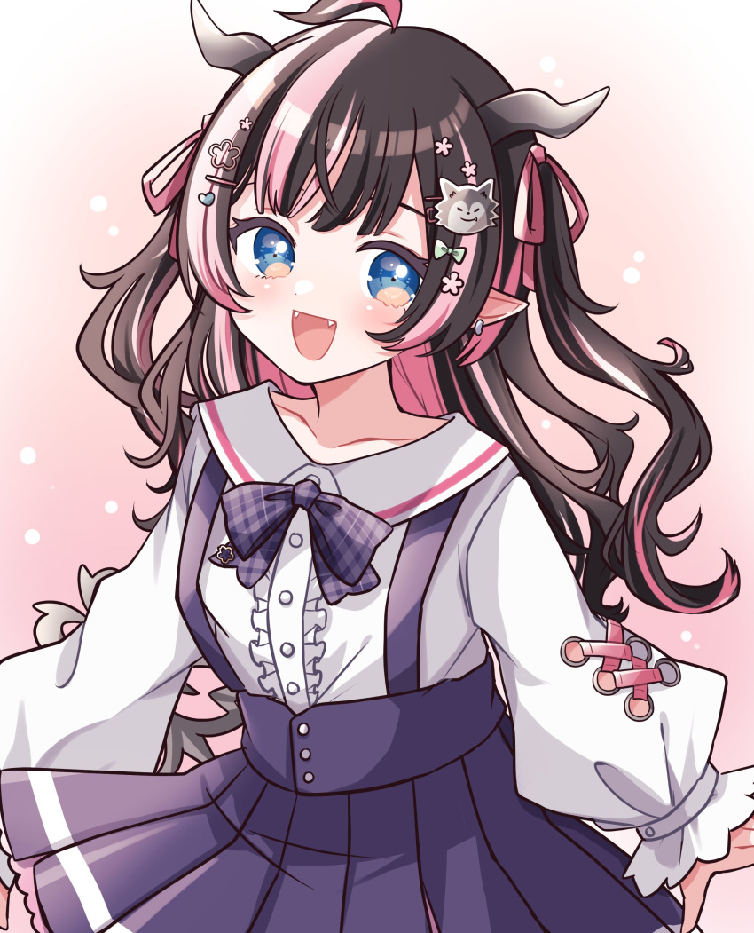 1girl, absurdres, ahoge, black_hair, blush, bow, bowtie, buttons