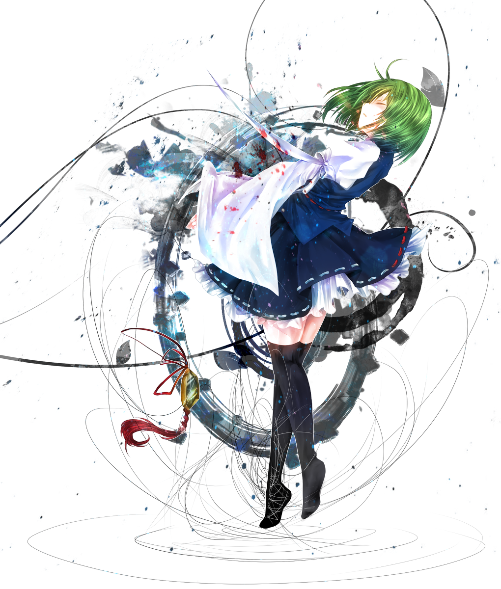 bad_id, black_legwear, black_thighhighs, green_hair, highres, legs, shikieiki_yamaxanadu, short_hair, silentdin, solo, thigh-highs, thighhighs, touhou