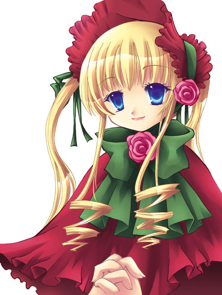 1girl, blonde_hair, blue_eyes, bonnet, bow, bowtie, capelet, closed_mouth