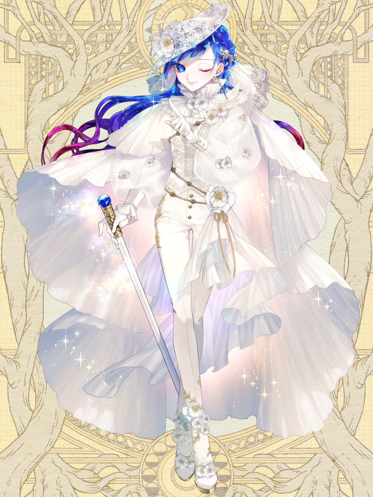 1boy, ;), alba_alfurira, androgynous, ankle_boots, blue_eyes, blue_hair, boots