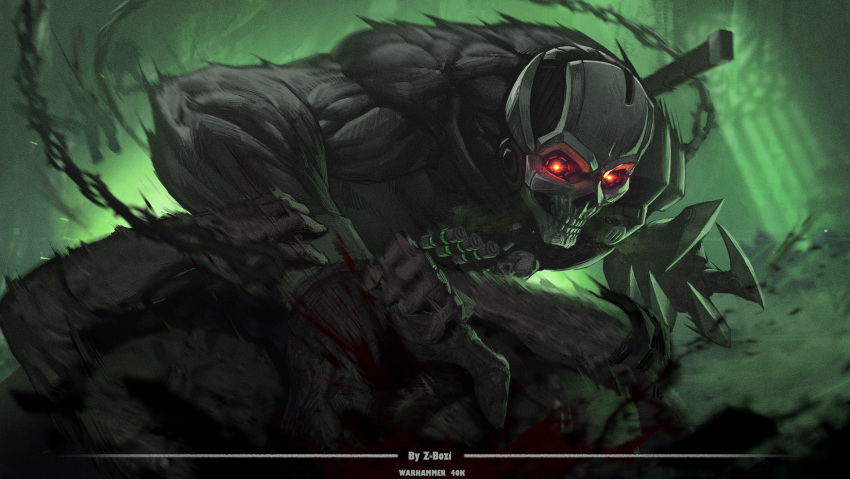 armor, artificial_eye, assassin, blood, chain, clawed_hands, eversor_assassin, fingernails