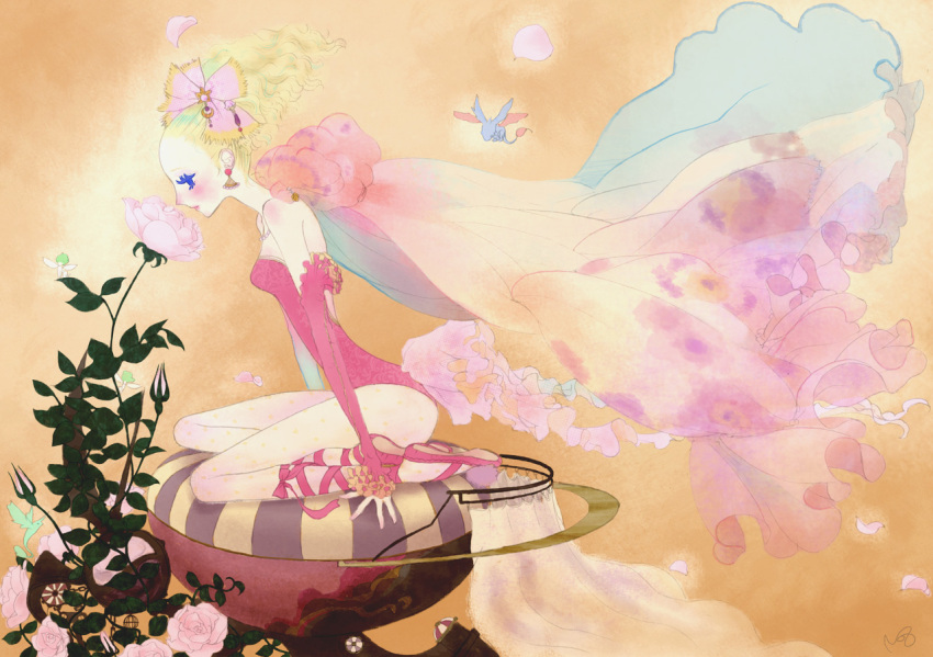 blonde_hair, blue_eyes, cape, detached_sleeves, dragon, earrings, fairy, final_fantasy