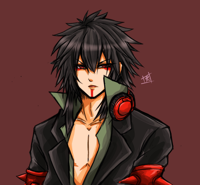 1boy, aoi_tsukiyo_usagi, armlet, beatmania_iidx, black_hair, black_jacket, blazer, brown_background