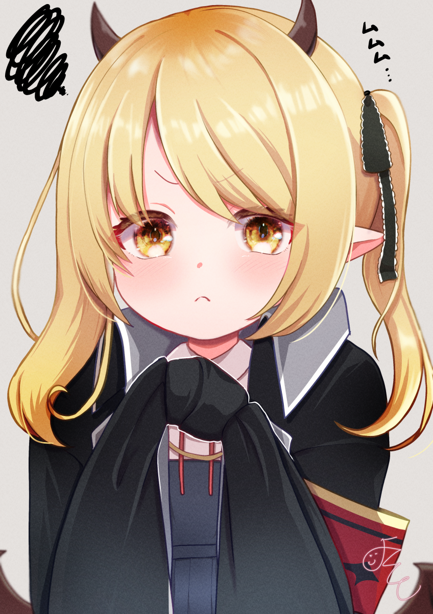 armband, black_coat, black_ribbon, black_wings, blonde_hair, blue_archive, bow, bowtie