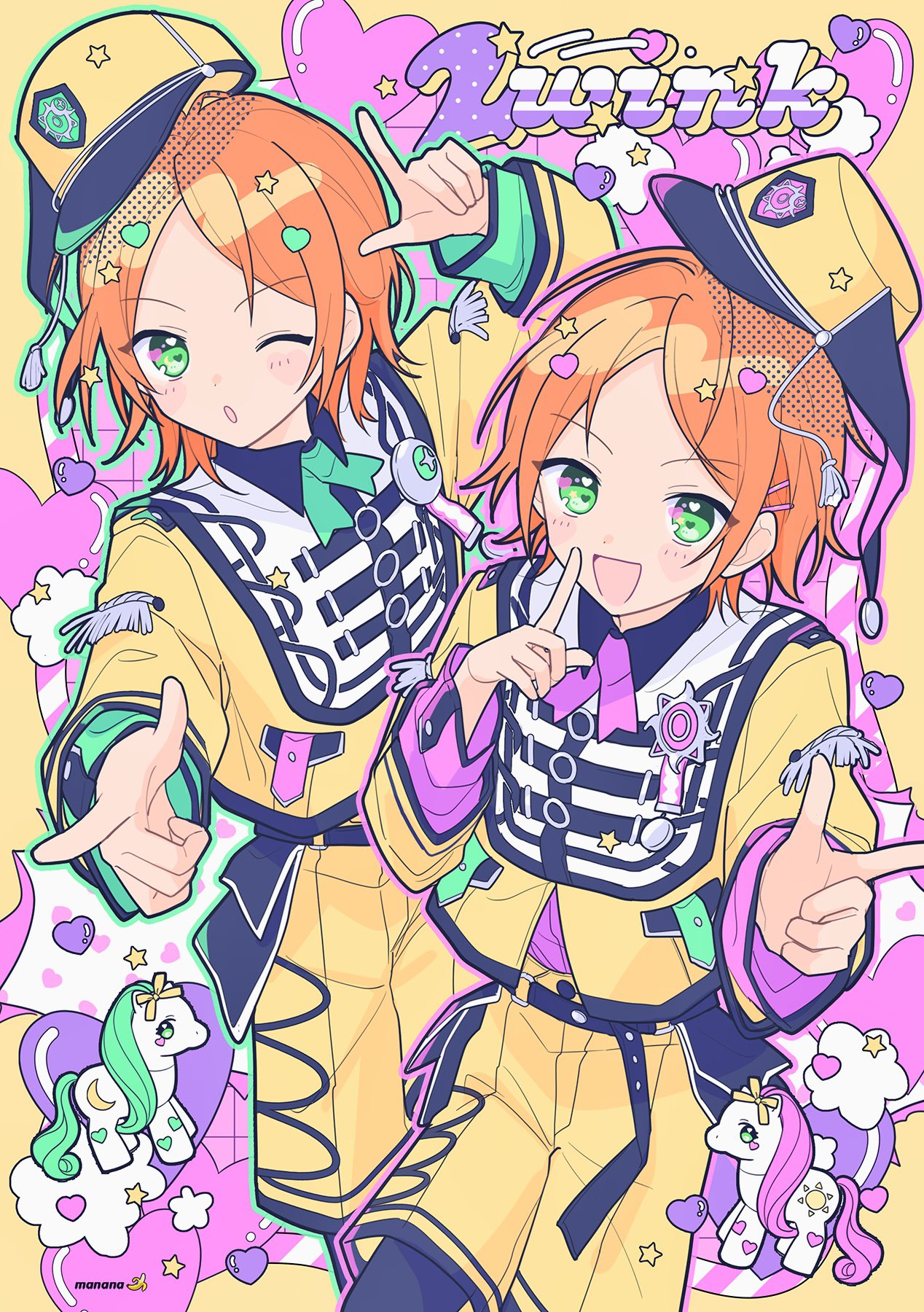 2boys, 2wink_(ensemble_stars!), :d, :o, aoi_hinata, aoi_yuta, band_uniform, belt