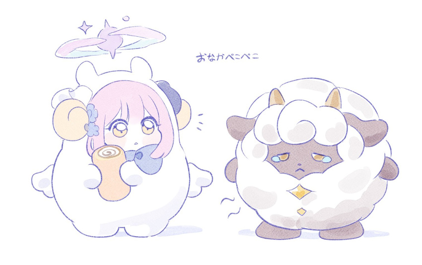 1girl, angel_wings, animal_costume, blue_archive, cake, ekoru, food, halo