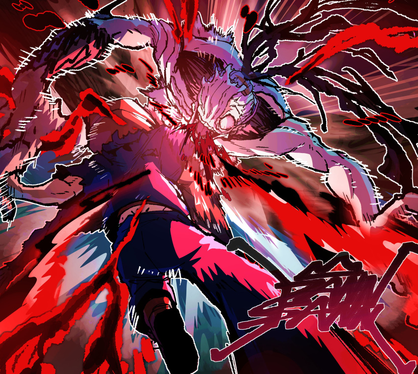 1boy, 2024, absurdres, black_jacket, black_pants, blood, coughing_blood, dixiedannsan