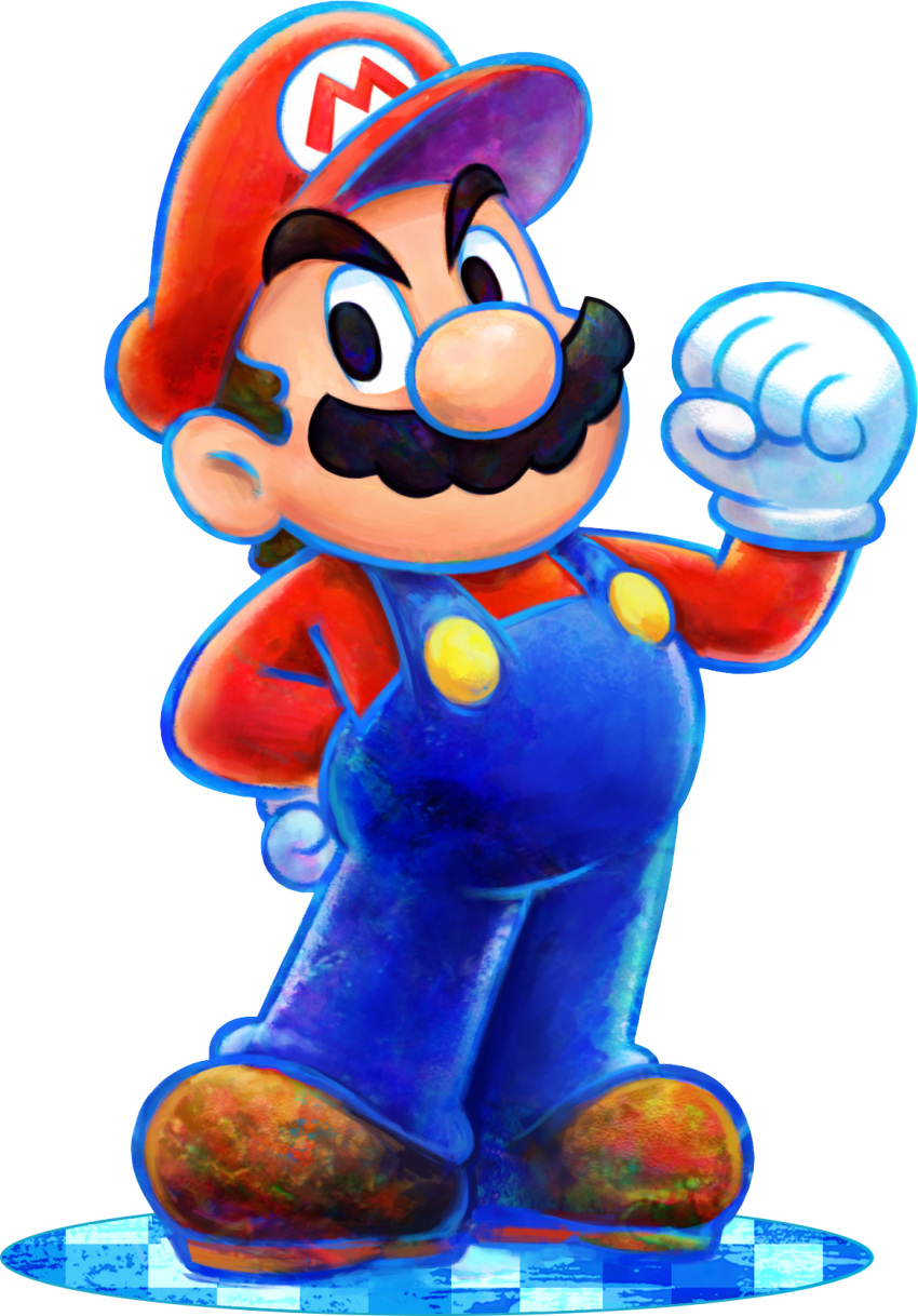 1boy, artist_request, big_nose, black_eyes, blue_outline, blue_overalls, brown_footwear, brown_hair
