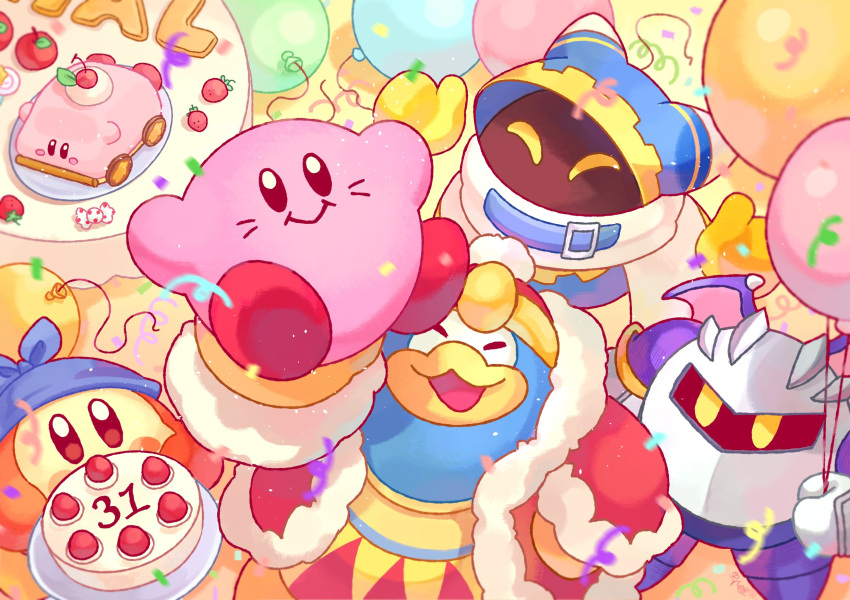 animal_ears, apple, arm_up, armor, balloon, bandana, bandana_waddle_dee, beak