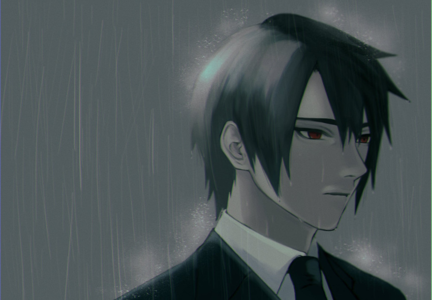 1boy, black_hair, black_jacket, black_necktie, collared_shirt, commentary, d8j0j, dirge_of_cerberus_final_fantasy_vii