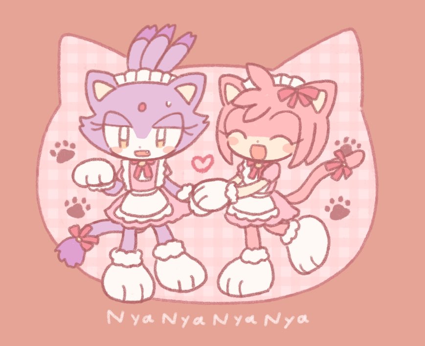 2girls, amy_rose, animal_ears, blaze_the_cat, blush, buke-baisen, cat_day, cat_ears