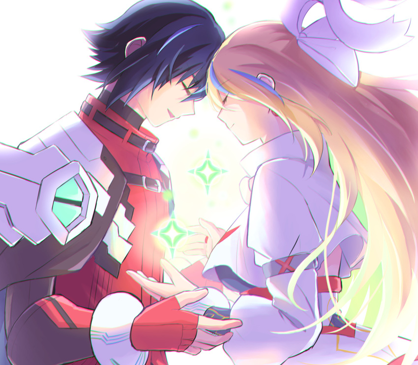 1boy, 1girl, aihira_(aihira12), armor, black_hair, blaster_master_zero, blaster_master_zero_3, blonde_hair