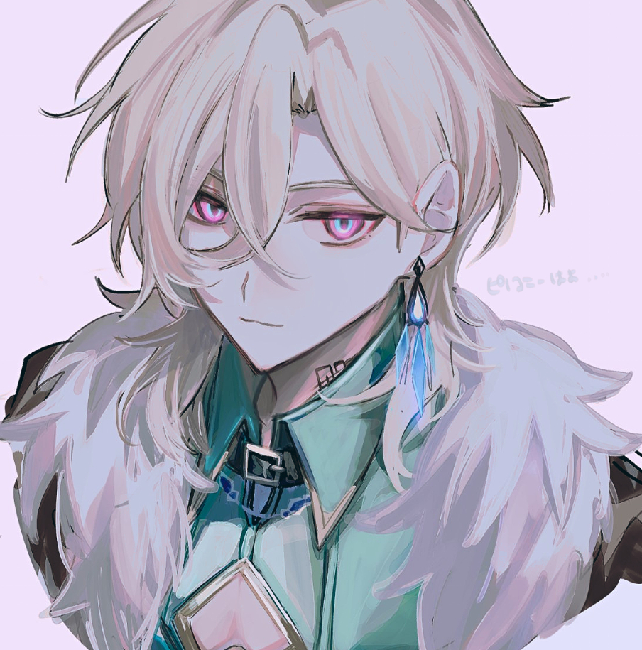 1boy, aventurine_(honkai:_star_rail), black_jacket, blonde_hair, blue_eyes, chinese_clothes, fur-trimmed_jacket, fur_trim