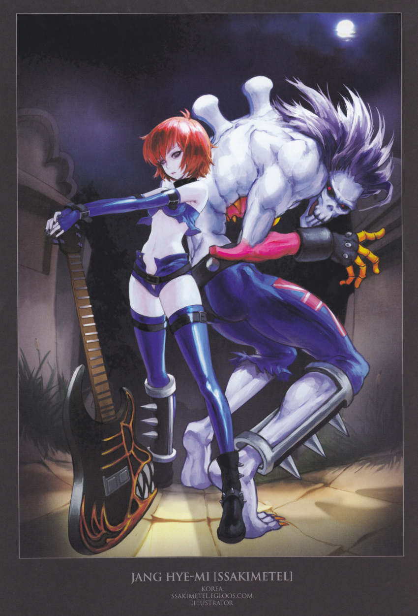 barefoot, belt, blue_skin, boots, capcom, dual_persona, elbow_gloves, genderswap