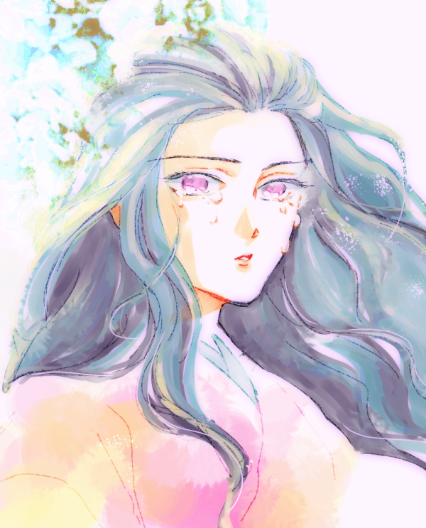 1girl, black_hair, crying, grey_hair, hair_slicked_back, itoyoshi_(koiyuri), juuni_kokuki, long_hair