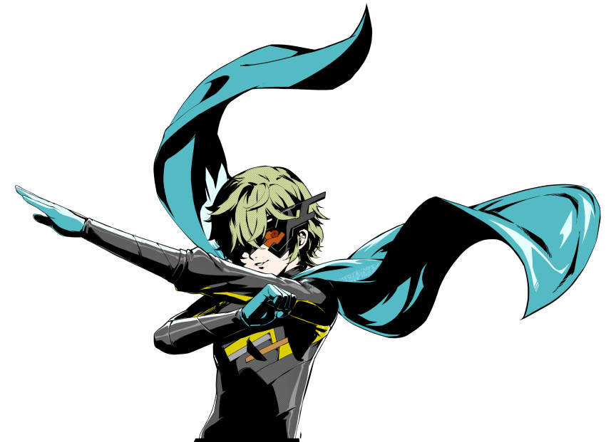 1boy, absurdres, belt, black_bodysuit, black_pants, blue_cape, blue_gloves, bodysuit, cape, gloves, highres, kamiyama_reo, official_art, pants, persona, persona_5, persona_5:_the_phantom_x