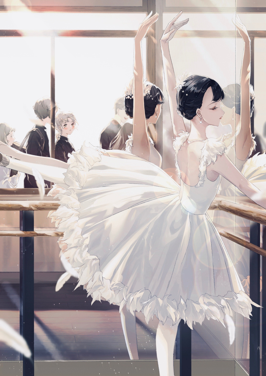 1boy, 1girl, absurdres, anna_(avona), back_cutout, ballerina, ballet, ballet_slippers