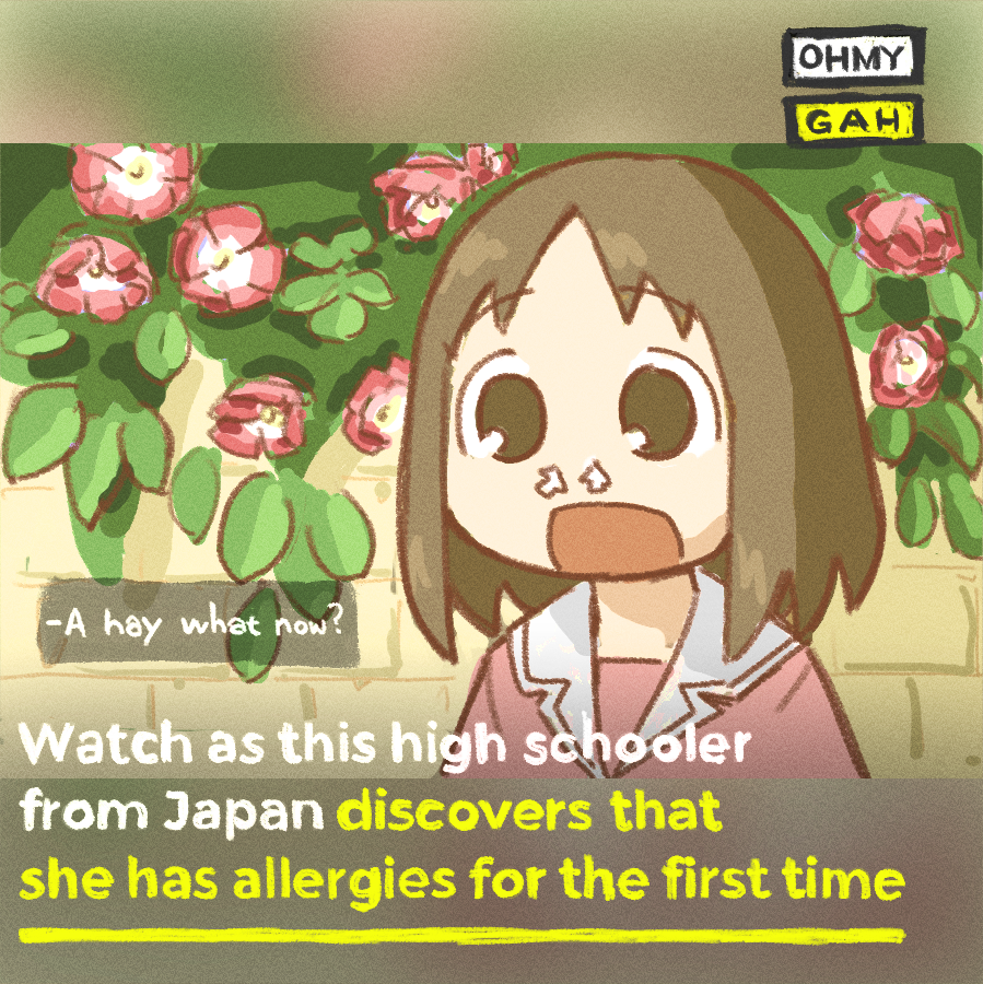 1girl, allergy, azumanga_daioh, azumanga_daioh's_school_uniform, brand_name_imitation, brown_eyes, brown_hair, denkirk