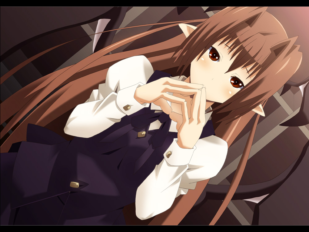 brown_hair, head_wings, koakuma, long_hair, pointy_ears, red_eyes, shin'ya_(nanp), shinya_(nanpp)