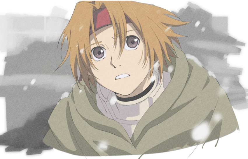 1boy, armor, blonde_hair, cloak, cress_albane, cropped_torso, grey_eyes, headband