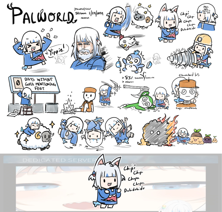 >_<, 1girl, 1other, absurdres, advarcher, animal_costume, animal_ears, axe