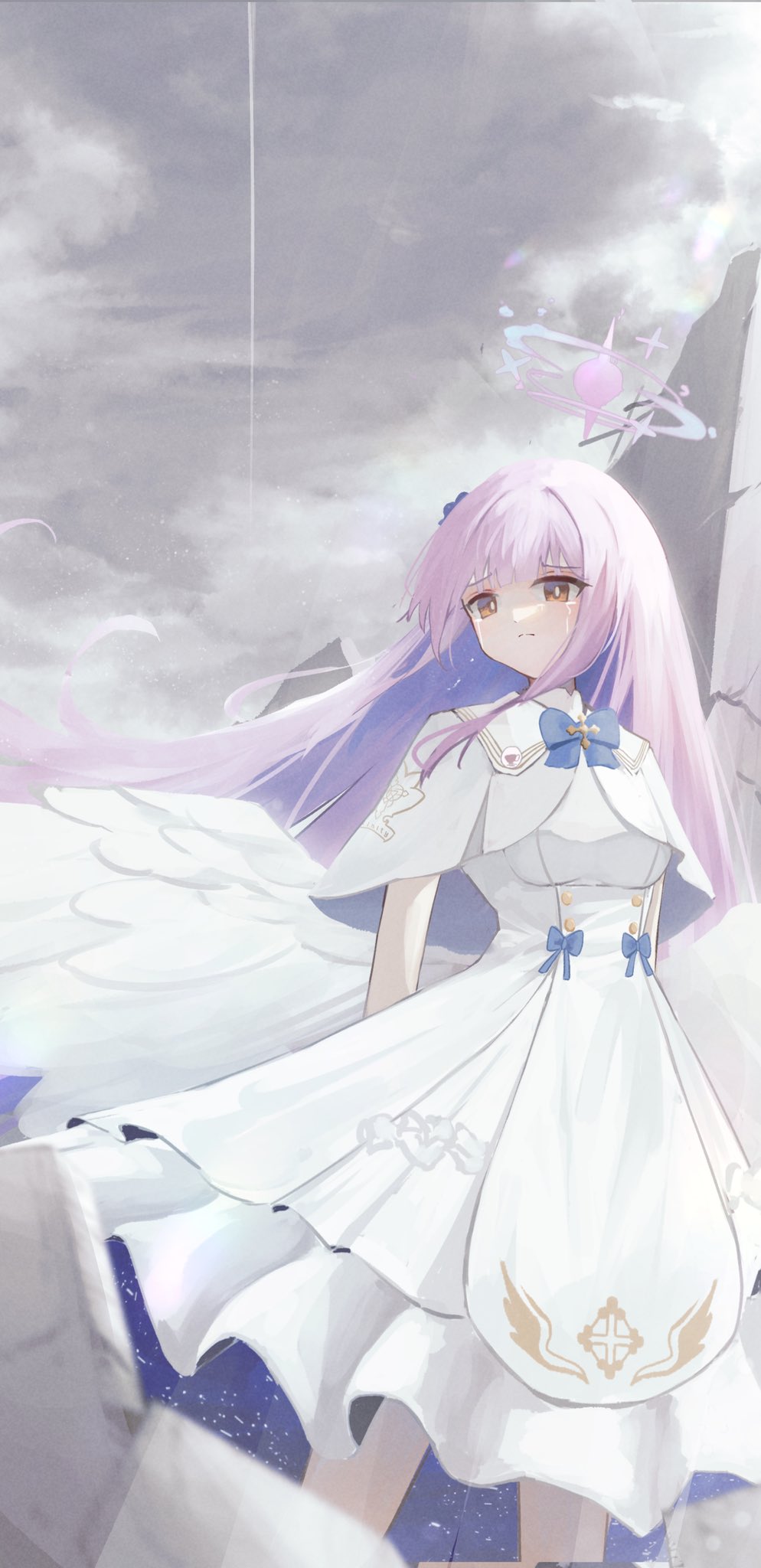 1girl, arms_at_sides, blue_archive, bow, bowtie, breasts, capelet, closed_mouth