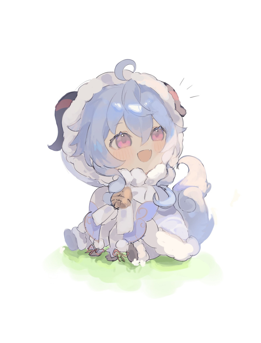1girl, ahoge, aroha252538, blue_hair, chibi, cloak, commentary_request, ganyu_(genshin_impact)