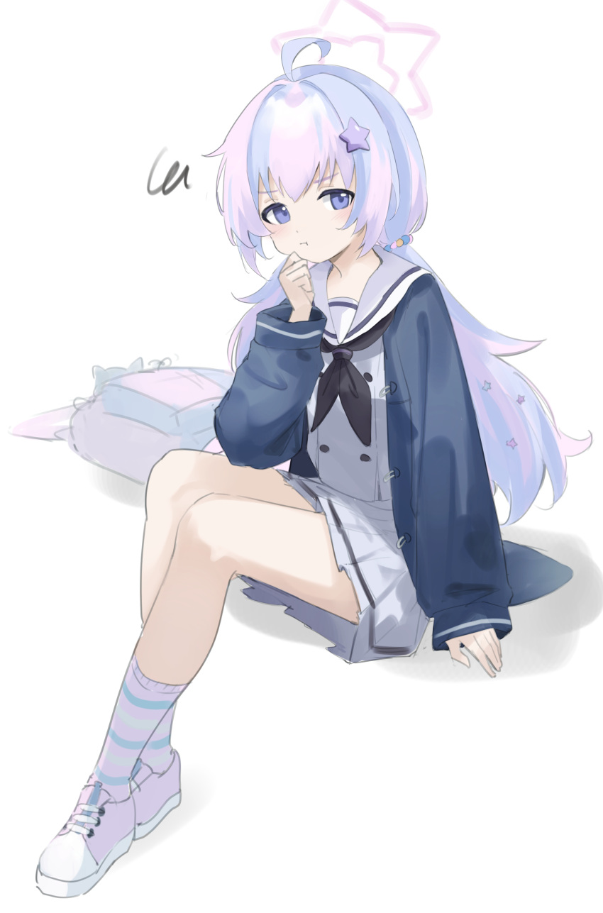 1girl, absurdres, ahoge, black_neckerchief, blue_archive, blue_eyes, blue_hair, blue_jacket