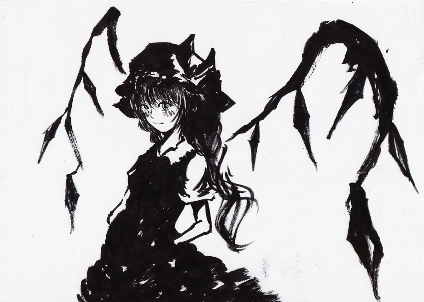 flandre_scarlet, highres, let, monochrome, touhou