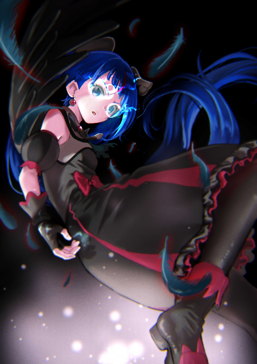 1girl, :o, absurdres, atu_(fuji_atu66), black_dress, black_footwear, black_thighhighs, black_wings