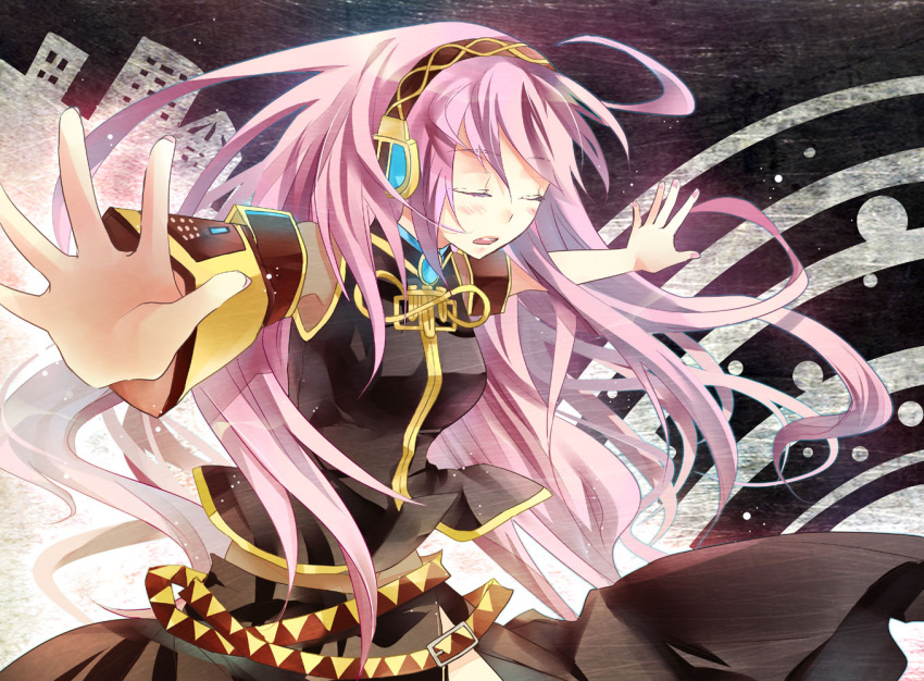 closed_eyes, double_lariat_(vocaloid), headphones, imme_111, long_hair, megurine_luka, pink_hair, solo