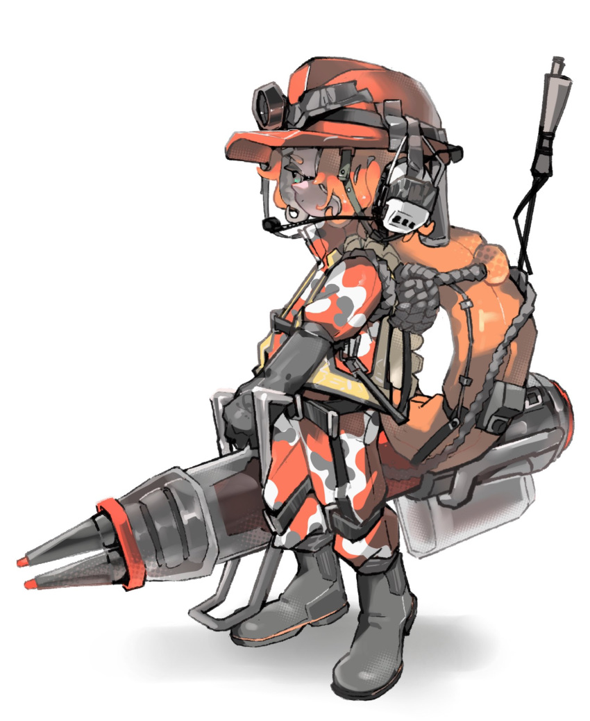1other, ambiguous_gender, boots, commentary, gloves, grey_footwear, gun, heavy_edit_splatling_(splatoon)
