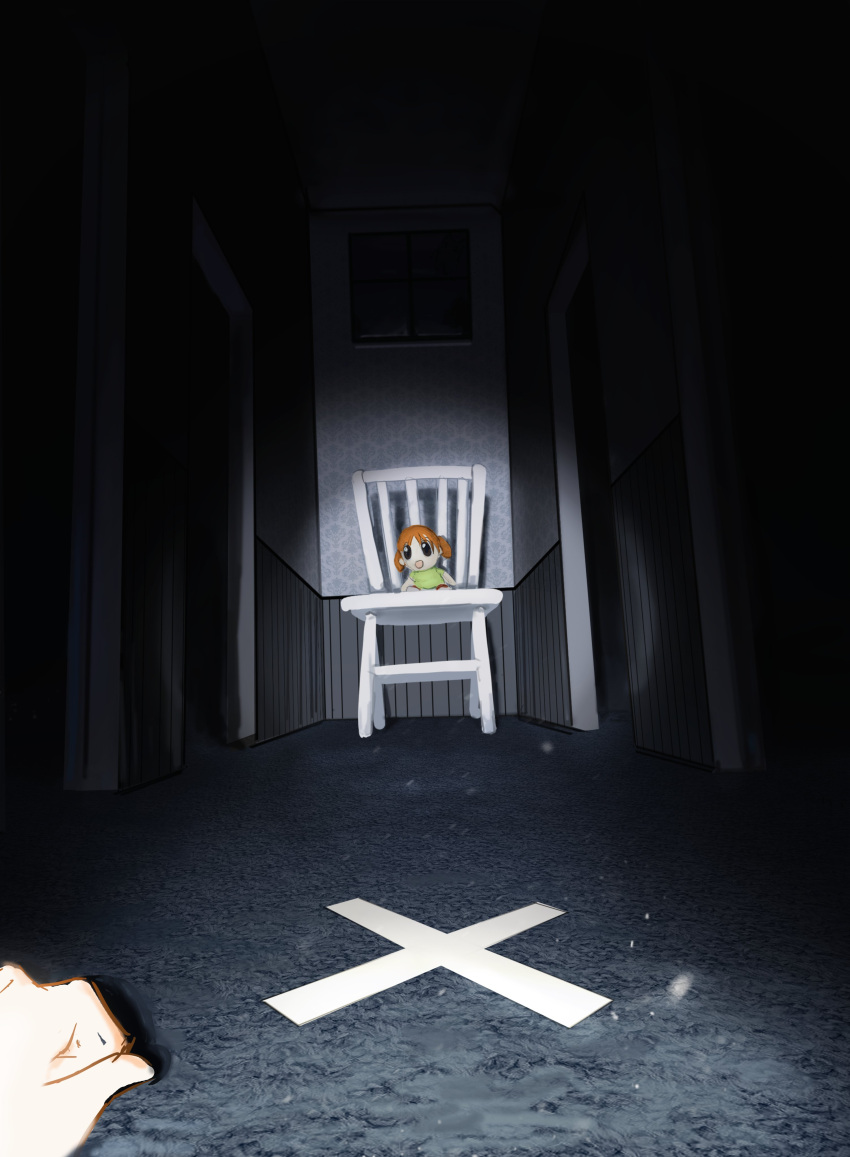 2girls, absurdres, azumanga_daioh, chair, dark, doll, five_nights_at_freddy's, five_nights_at_freddy's_4