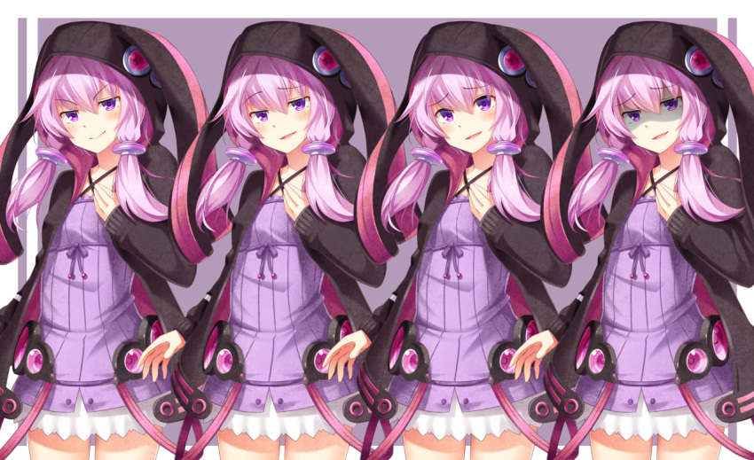 1girl, :o, ^_^, animal_ear_hood, animal_ears, black_hood, black_jacket, black_sleeves