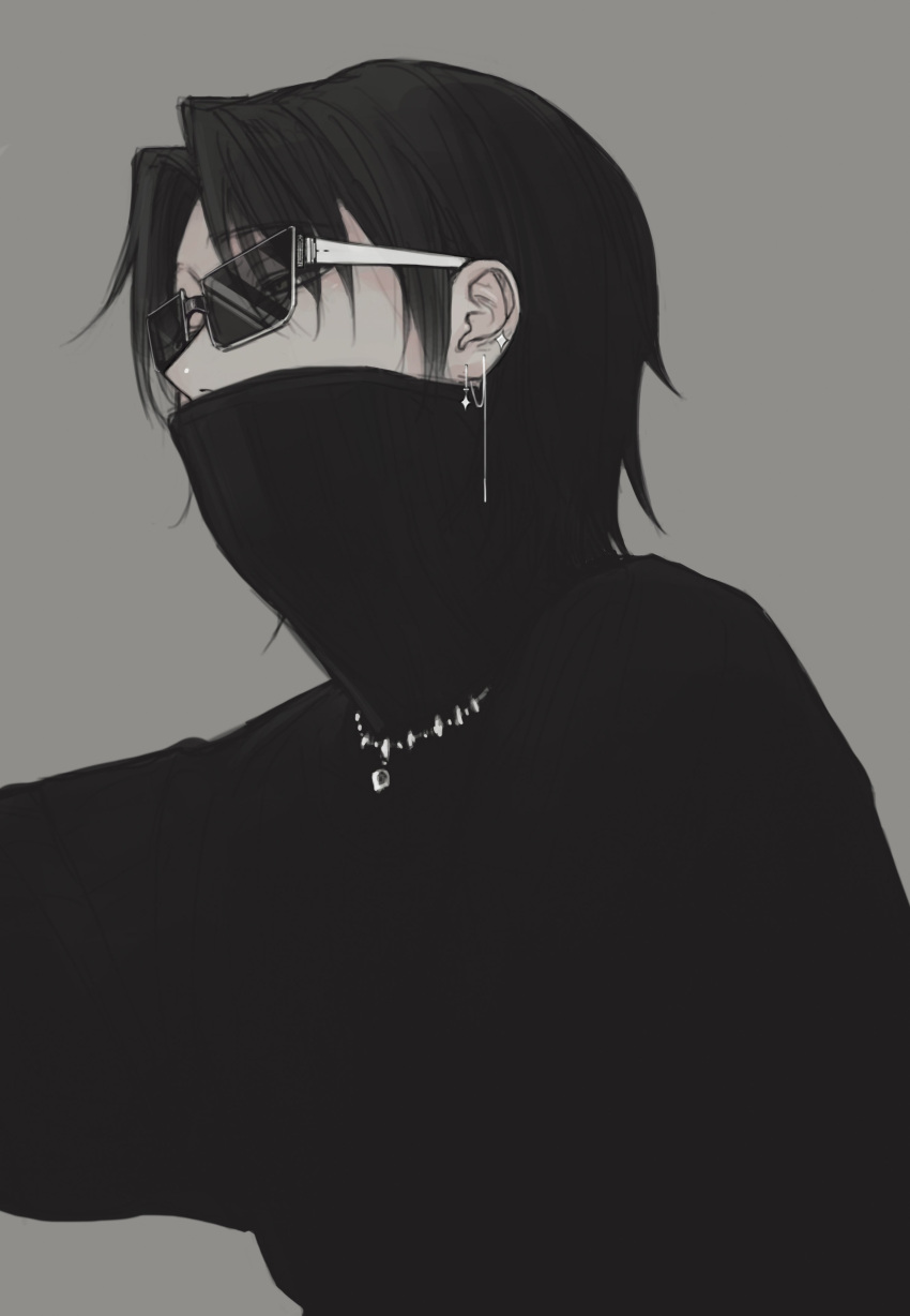 1boy, absurdres, alternate_costume, black_sweater, commentary, covered_mouth, feitan_portor, from_side
