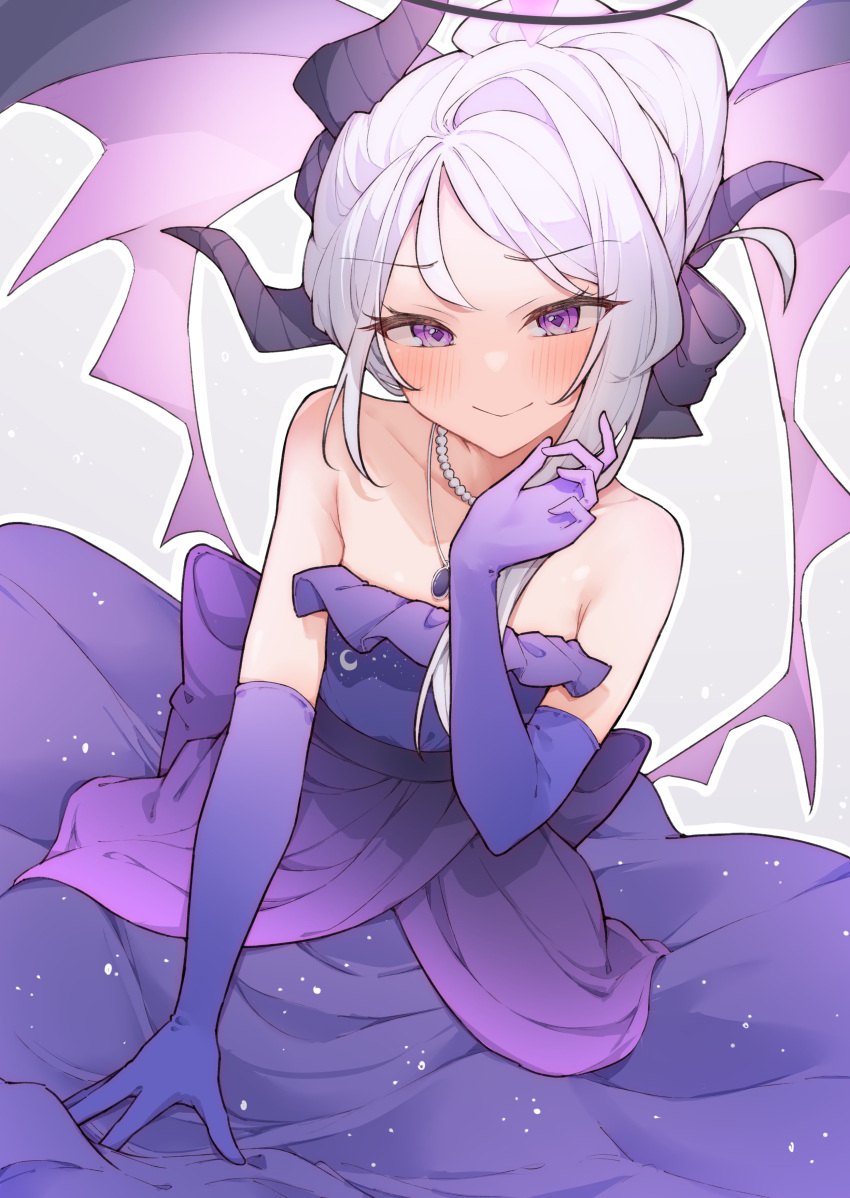 1girl, absurdres, airenif, bead_necklace, beads, black_horns, blue_archive, demon_horns