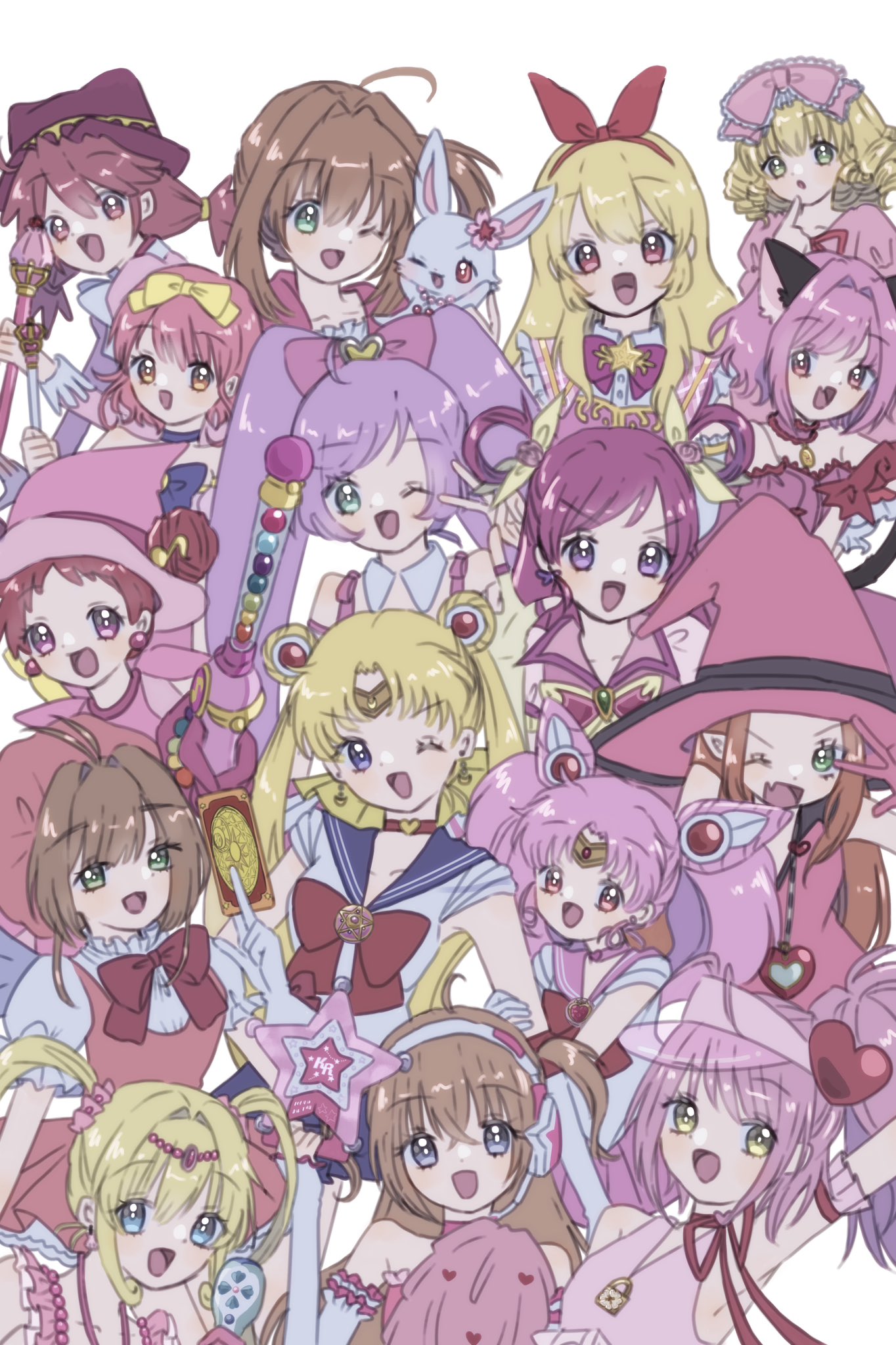 6+girls, aikatsu!, aikatsu!_(series), animal, animal_ears, antenna_hair, arm_hug, atat_karubi