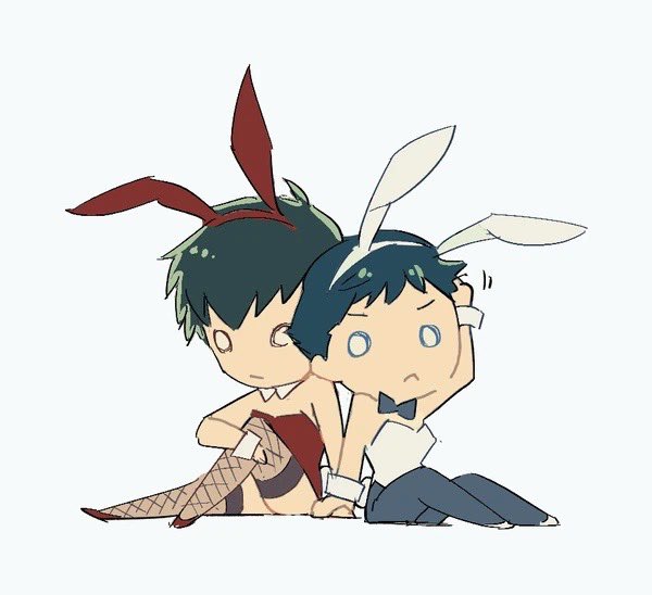 2girls, animal_ears, blank_eyes, blue_bow, blue_bowtie, blue_hair, blue_pantyhose, bow