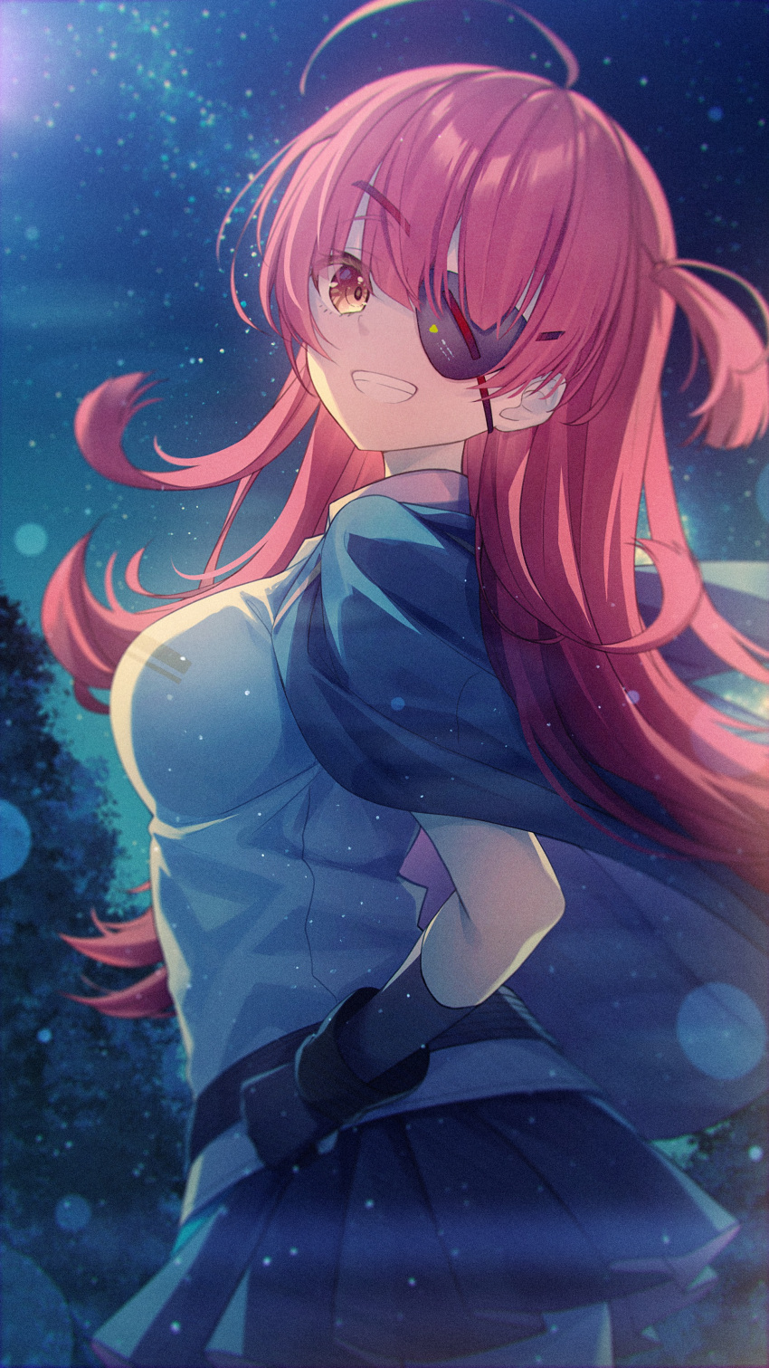 1girl, absurdres, ahoge, asami_makiko_(heaven_burns_red), black_coat, black_gloves, black_skirt, breasts