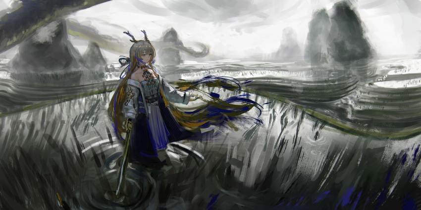 1girl, absurdres, arknights, bare_shoulders, closed_mouth, collarbone, commentary_request, dragon_girl