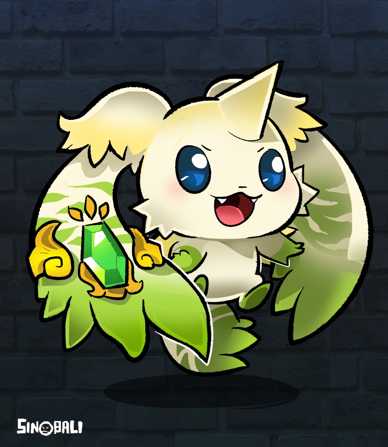 artist_logo, artist_name, blue_eyes, chibi, colored_skin, digimon, fangs, floppy_ears