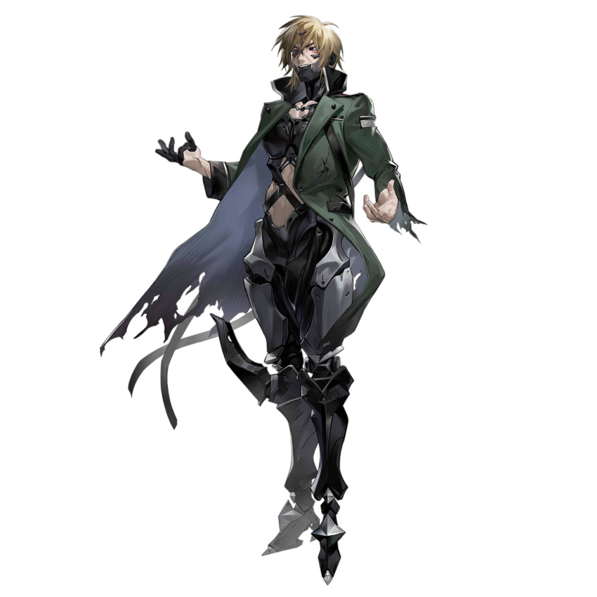 1boy, artist_request, black_sclera, blonde_hair, coat, colored_sclera, cyborg, fingernails
