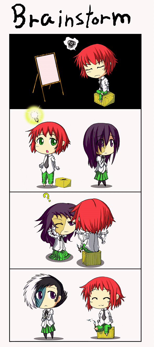 4koma, ?, amputee, black_jack, burn_scars, chibi, comic, cosplay, ikezawa_hanako, katawa_shoujo, lightbulb, tezuka_rin