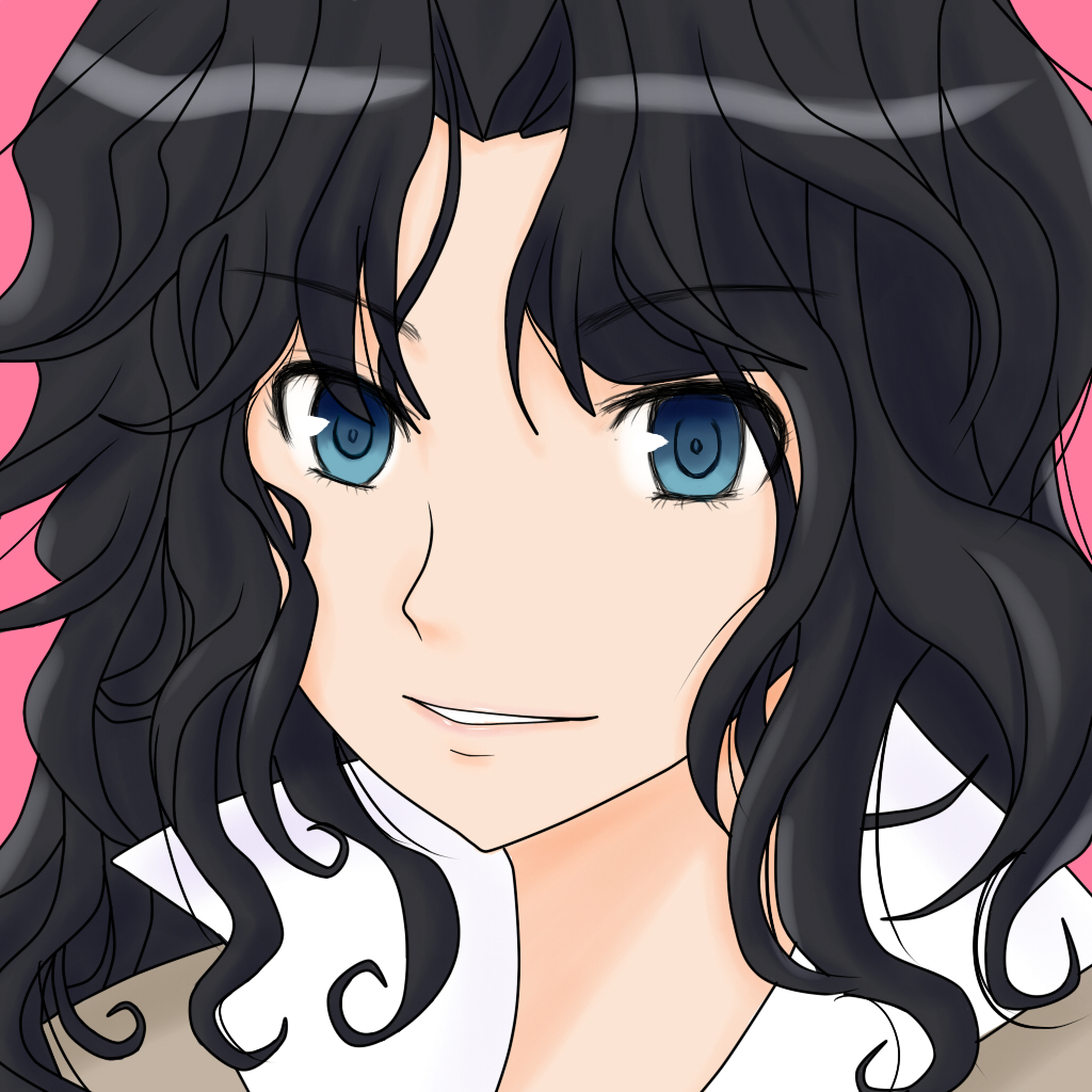 1girl, amagami, black_hair, blue_eyes, close-up, coroske, messy_hair, open_collar