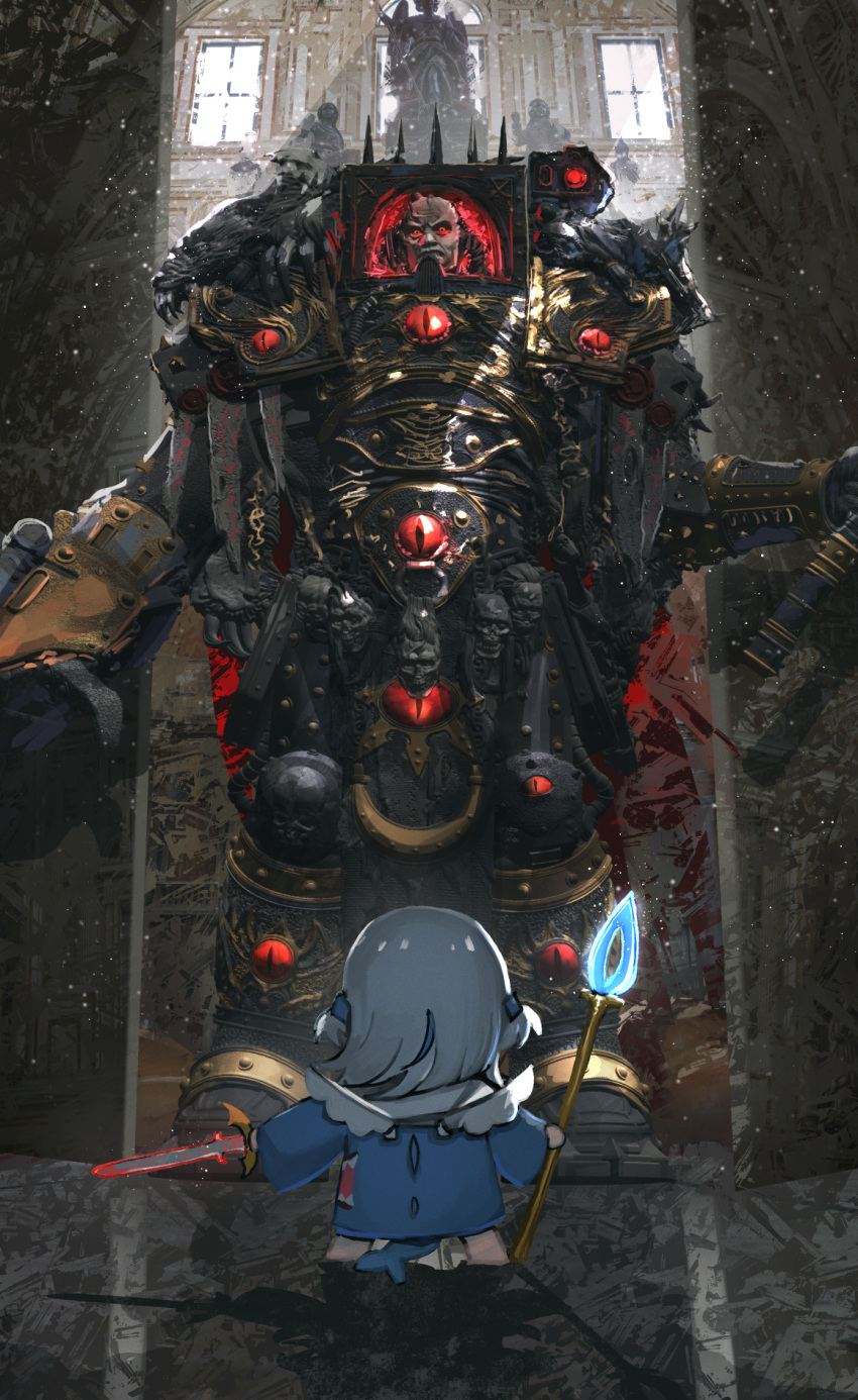 1boy, 1girl, advarcher, animal_costume, animal_hood, armor, black_legion, blue_hair