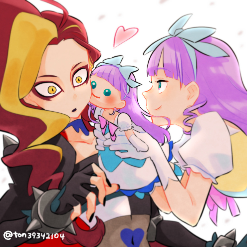 2girls, aqua_eyes, black_gloves, black_jacket, black_nails, blonde_hair, blue_choker, bracelet