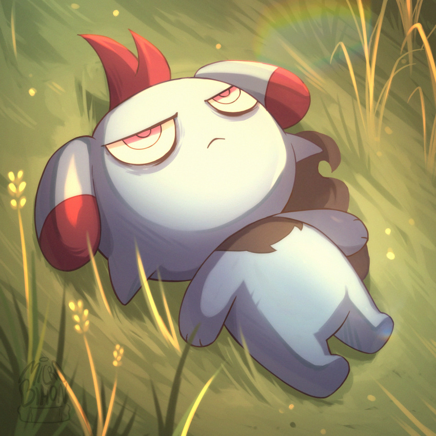 alternate_color, bags_under_eyes, depresso, frown, full_body, highres, looking_up, lying